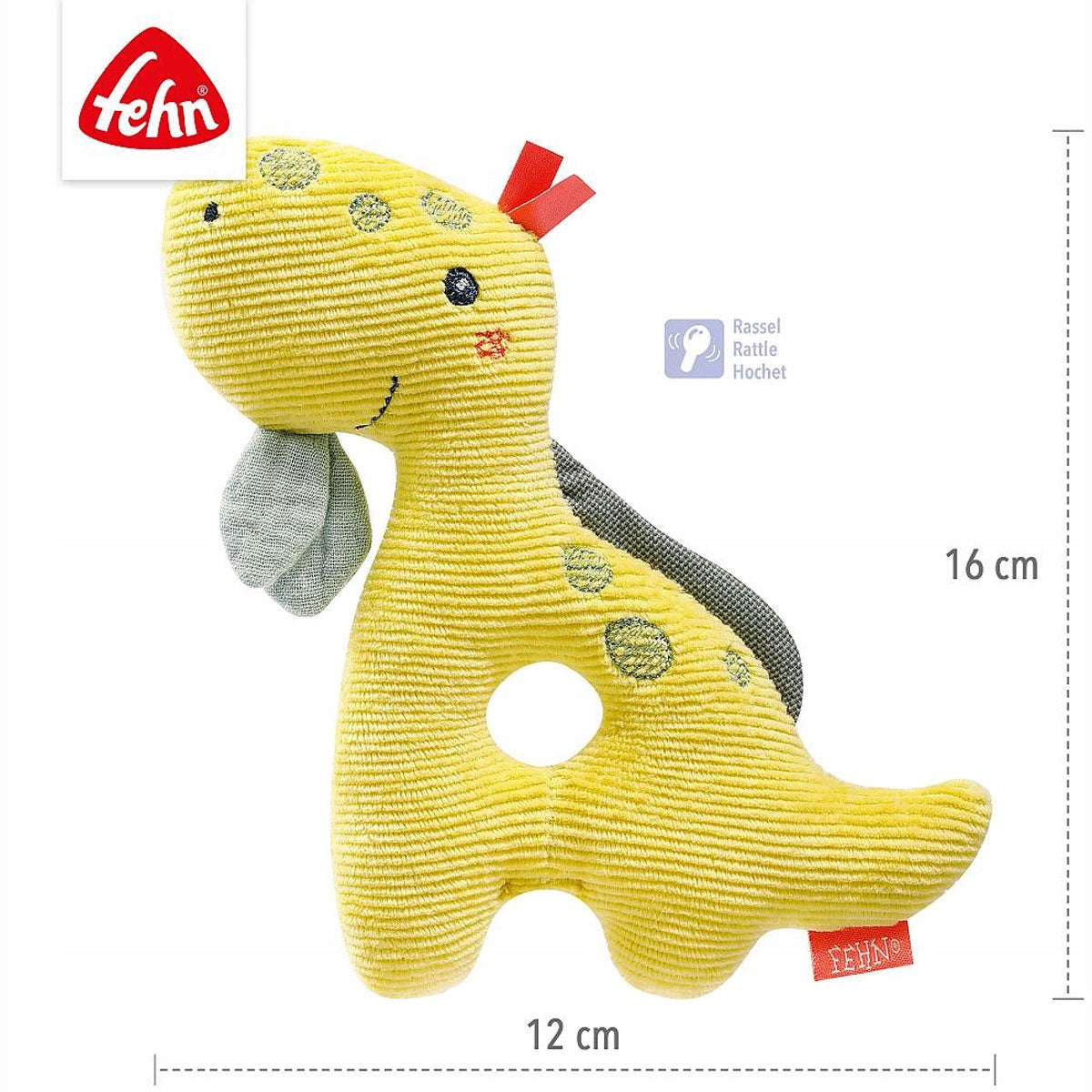 FEHN Happy Dino hrkálka úchopová hračka pre bábätká 16 cm