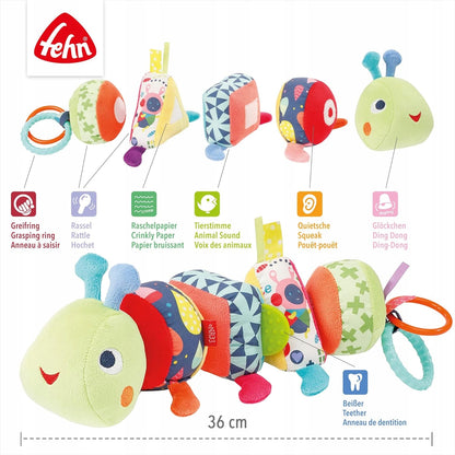 FEHN Color Friends húsenica puzzle na suchý zips SENZORICKÁ 36 cm