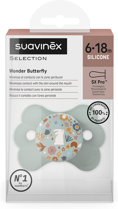 SUAVINEX Wonder Butterfly upokojujúci cumlík 6–18 mes. silikónový SX PRO