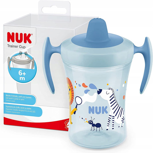 NUK Trainer Cup ΠΟΤΗΡΑΚΙ ΜΕ ΛΑΒΕΣ κατά των διαρροών λιοντάρι και ζέβρα 6 μηνών+ 230 ml