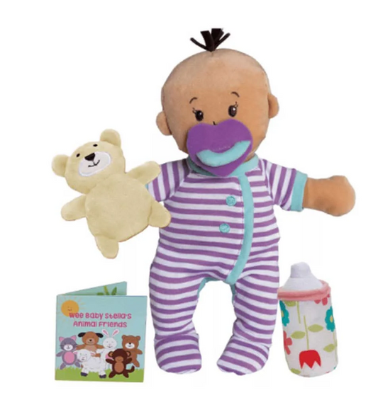 MANHATTAN TOYS Wee Baby Stella plyšová bábika 27 cm + medvedík a fľaša