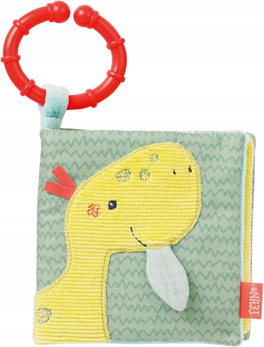 FEHN Happy Dino libro sensoriale con gancio 11 x 11 cm