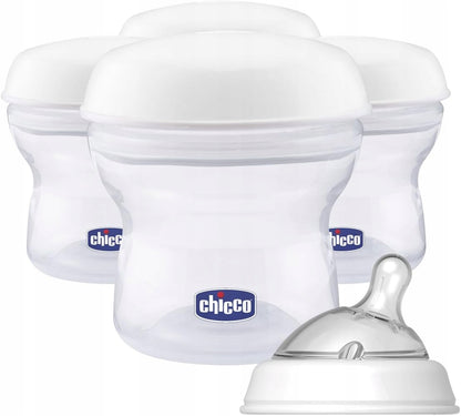 CHICCO pojemniki na mleko 4 x 150 ml + smoczek z nakrętką