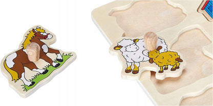 GOKI drevené vkladacie puzzle, 9 dielikov, 20,3 x 29,9 cm FARMA