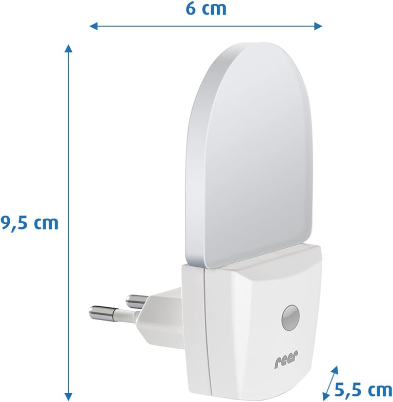 REER NightGuide lampka nocna LED do gniazdka, czujnik ciemności 6 x 9,5 cm