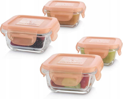 MINILAND NaturSquarefood containers x 4age 4 m+colour orangecapacity 160 mlwidth 10 cm, length 10 cm, height 5