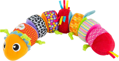 LAMAZE Mix & Match senzorická húsenica s hrkálkou, 8 dielov na suchý zips, 44 cm