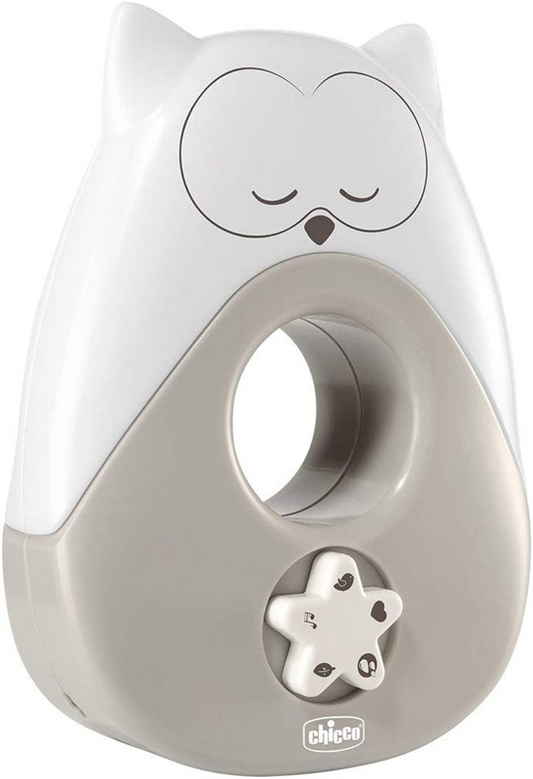 CHICCO Sweet Lights noční lampa s melodiemi a zvuky SOVA 13,5 x 18 cm