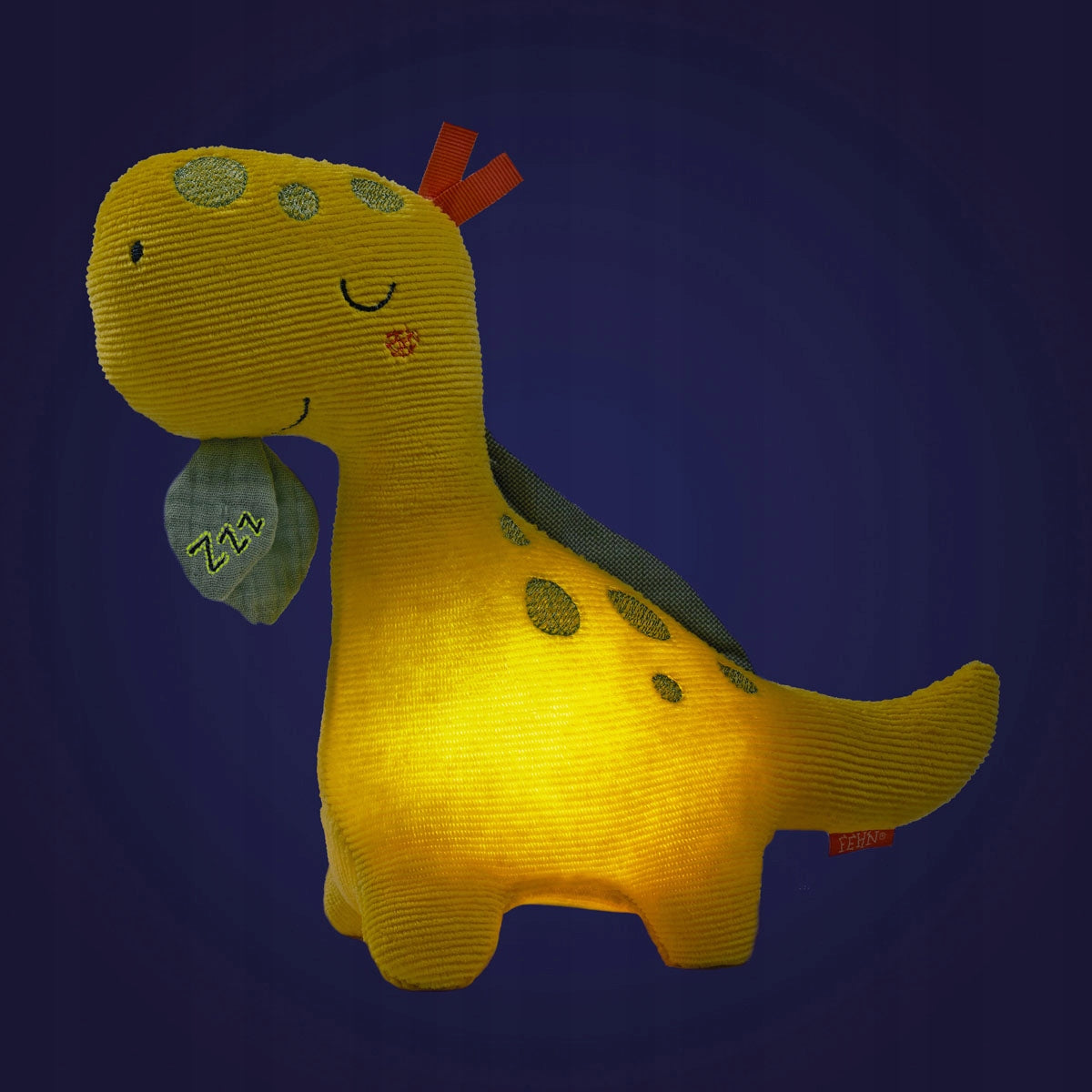 FEHN corduroy cuddly toy with DINO night light, 20 x 23 cm