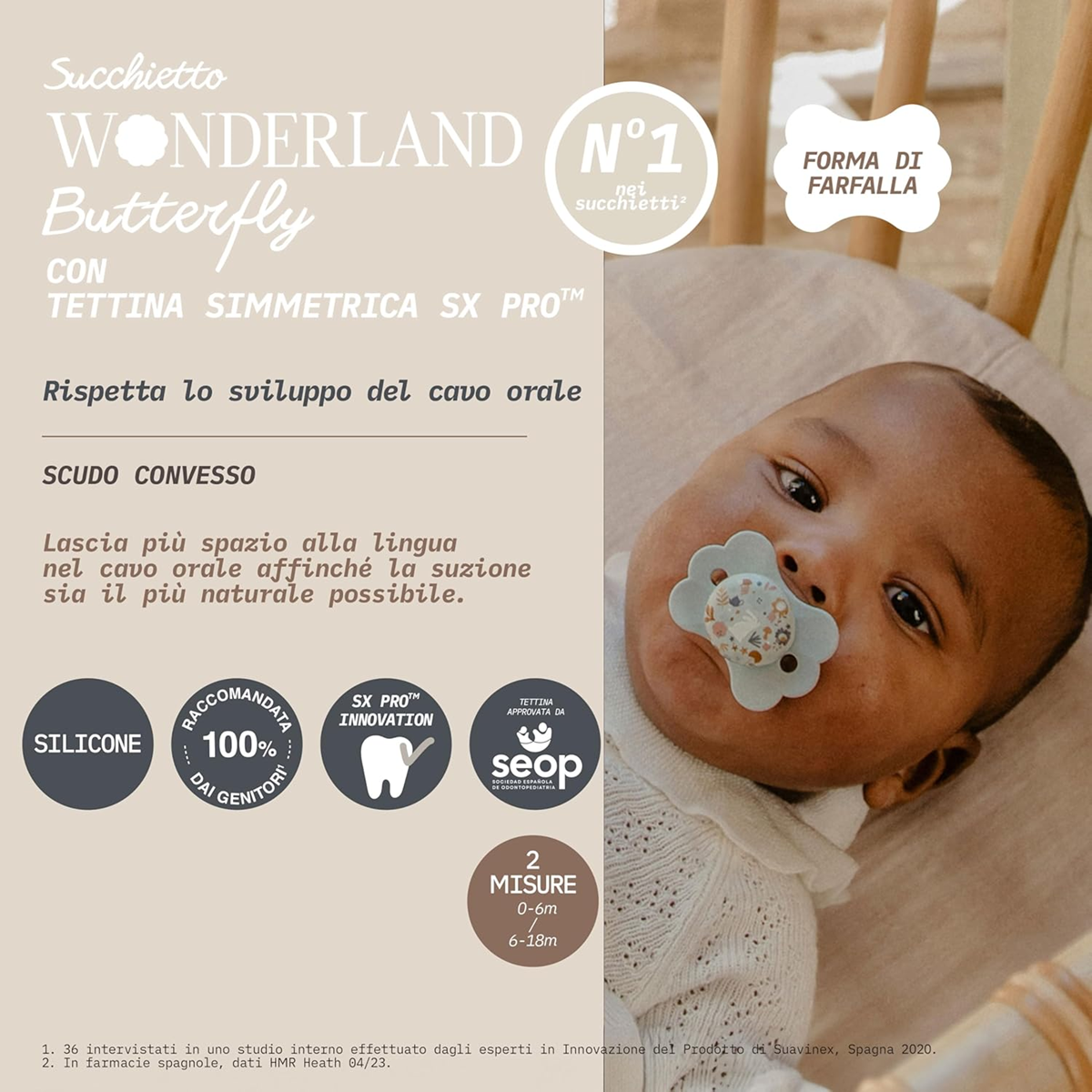 SUAVINEX Wonder Butterfly upokojujúci cumlík 6–18 mes. silikónový SX PRO