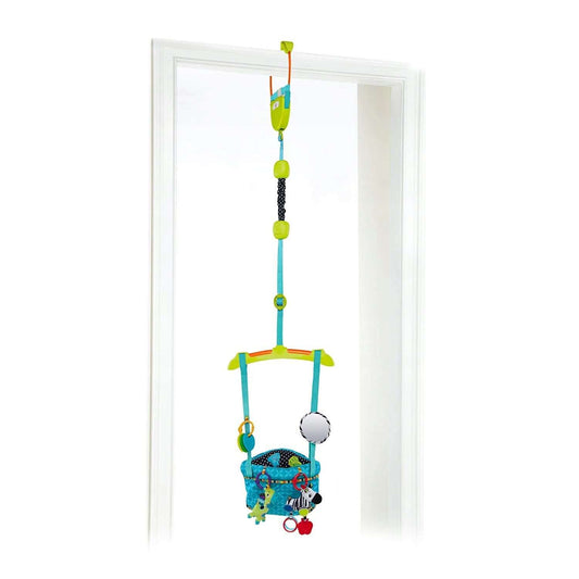 BRIGHT STARTS skoczek futrynowy DELUXE dla niemowląt 6m+, z zabawkami i regulacją, do 12 kg