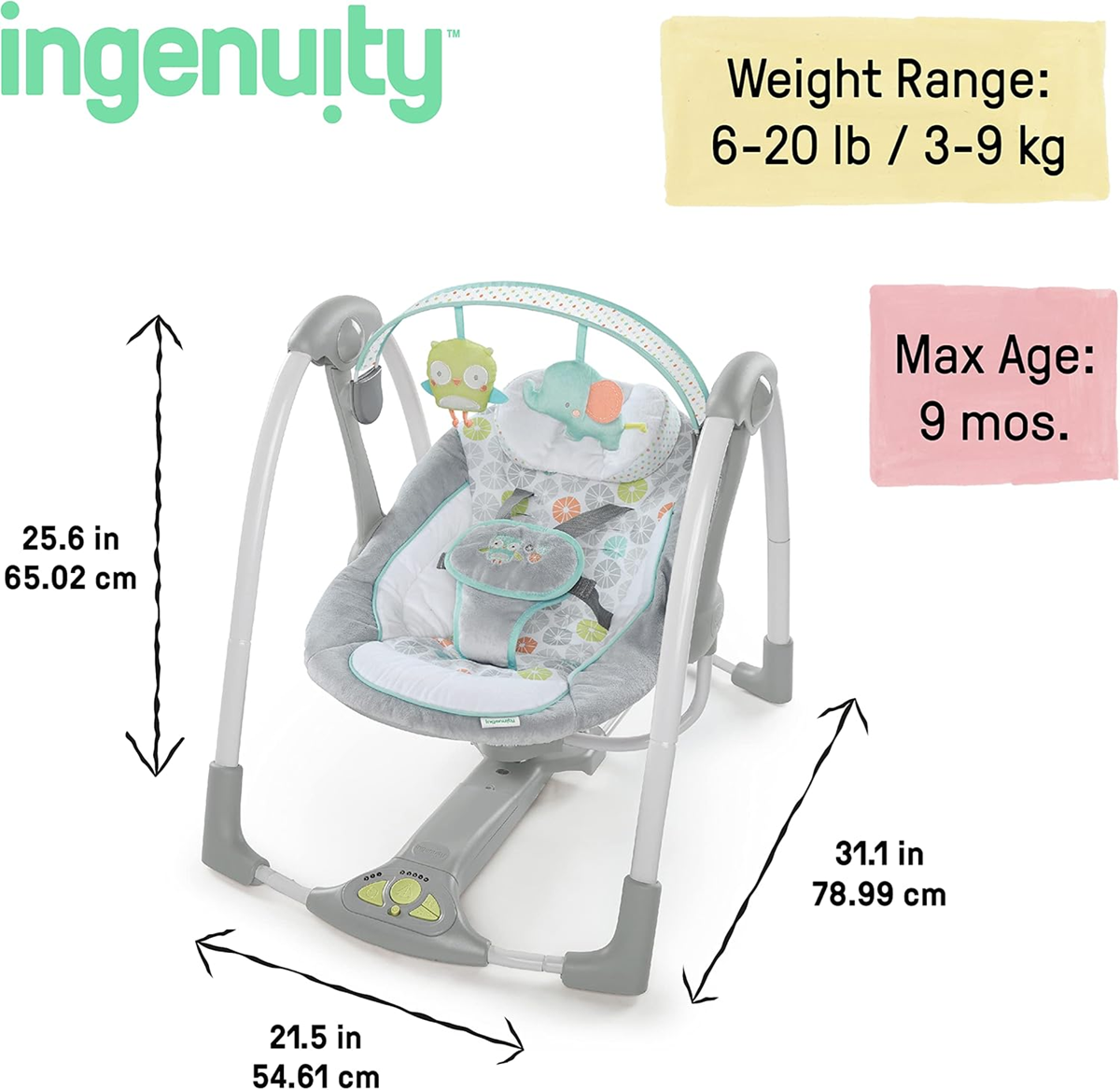 INGENUITY SWING'N GO hojdačka lehátko zvuk + pohyb