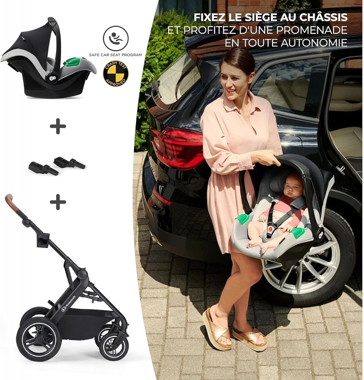 KINDERKRAFT B-TOUR 3w1 wózek wielofunkcyjny do 22kg + fotelik MINK PRO – LIGHT GREY – zdjęcie 14