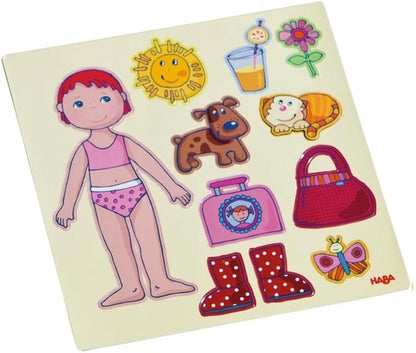 HABA magnetická skladačka Obleč Lilli, 4 pozadia, 54 magnetov