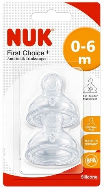 NUK First Choice+ silikónový cumlík na fľašu 0–6 M, 2 ks