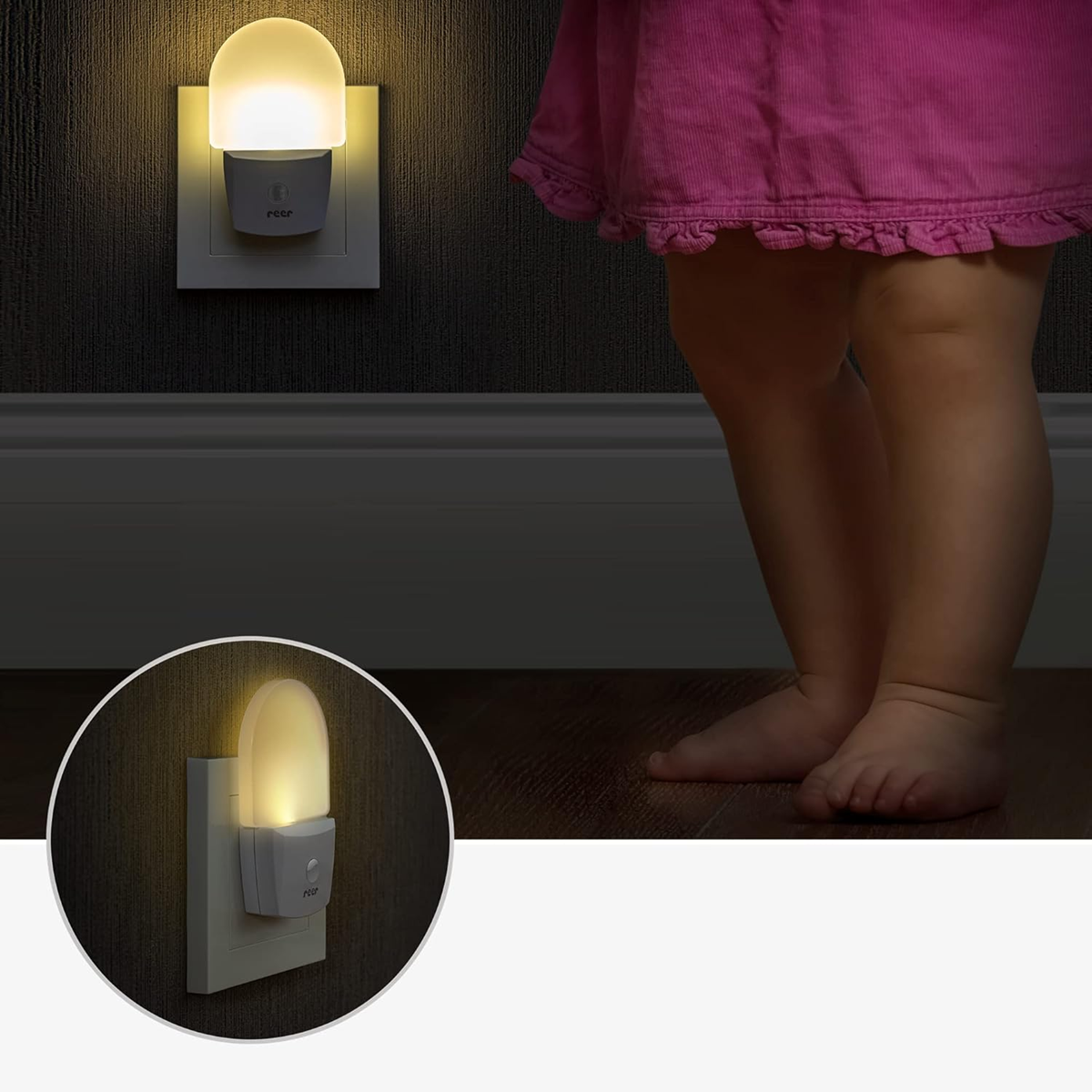 REER NightGuide lampka nocna LED do gniazdka, czujnik ciemności 6 x 9,5 cm