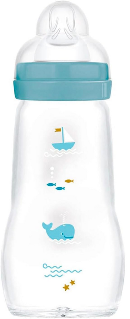 MAM Feel Good biberon din sticlă de 260 ml, 2 luni+, tetină 2