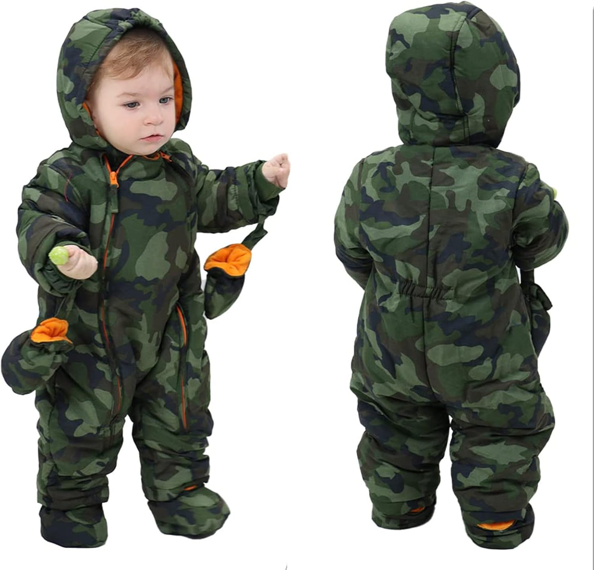 JIAMY zimný overal s kapucňou 12-18 mes. + rukavičky a topánočky