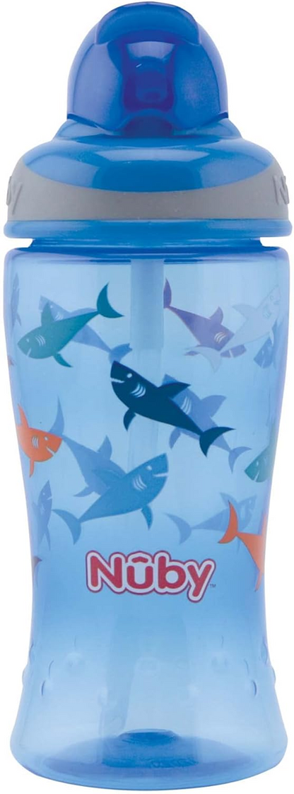 NUBY Flip-it Cup nerozlievací pohár so slamkou 12 m+ 360 ml ŽRALOKY