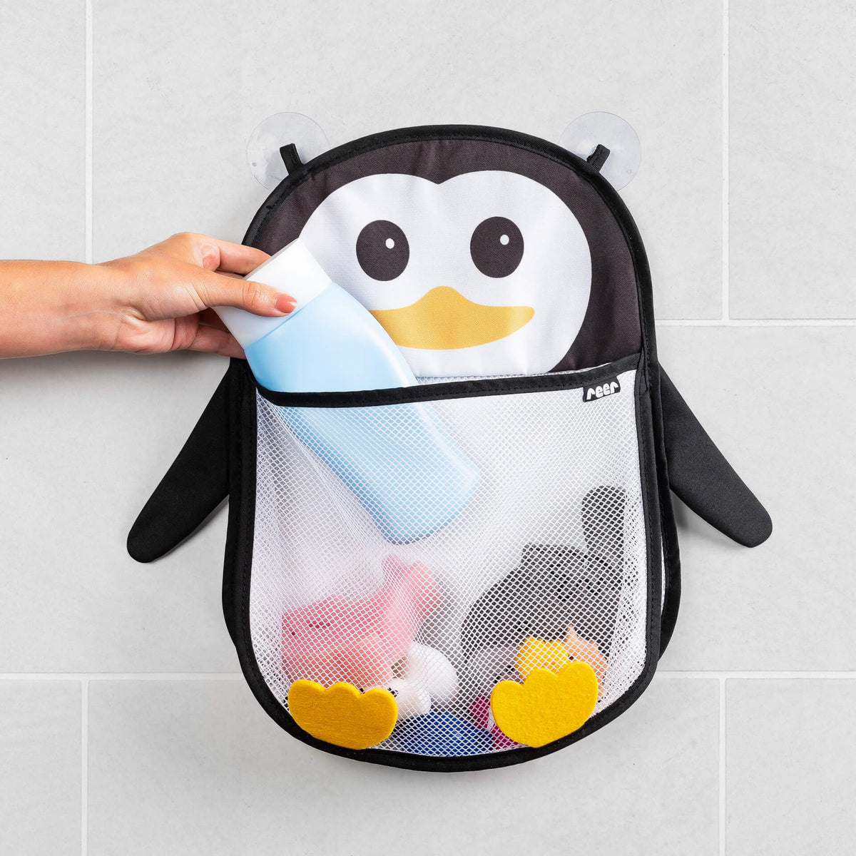 REER MyHappyPingu PINGUIN suction-cup bath organizer mesh