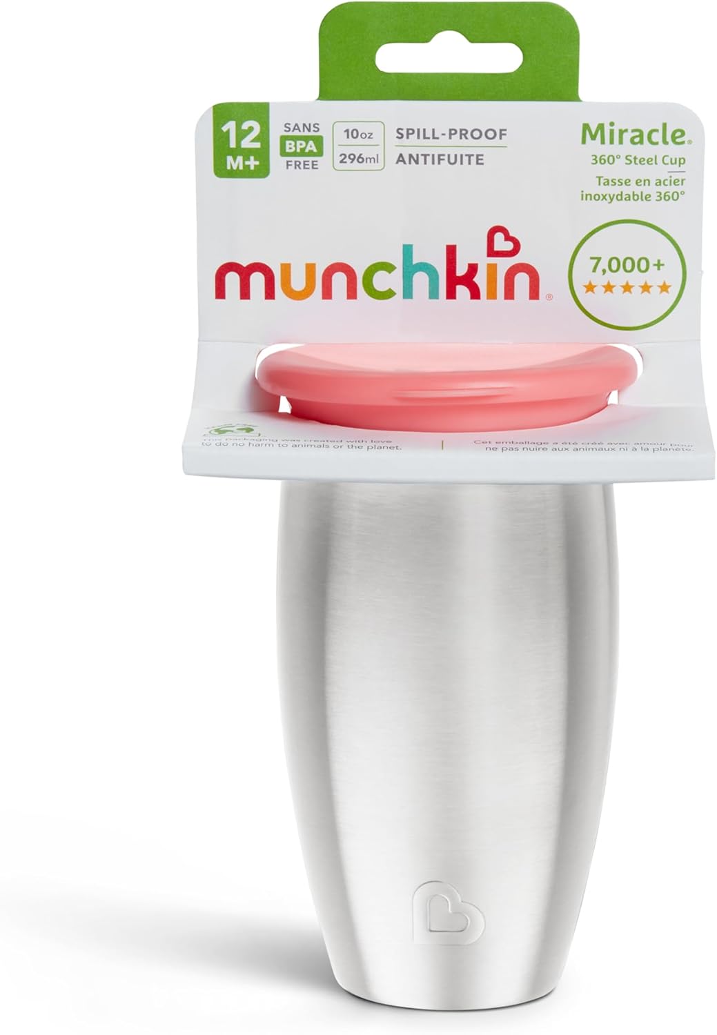 MUNCHKIN Miracle Pohár 360 12 mesiacov+ 296ml Nerezová oceľ