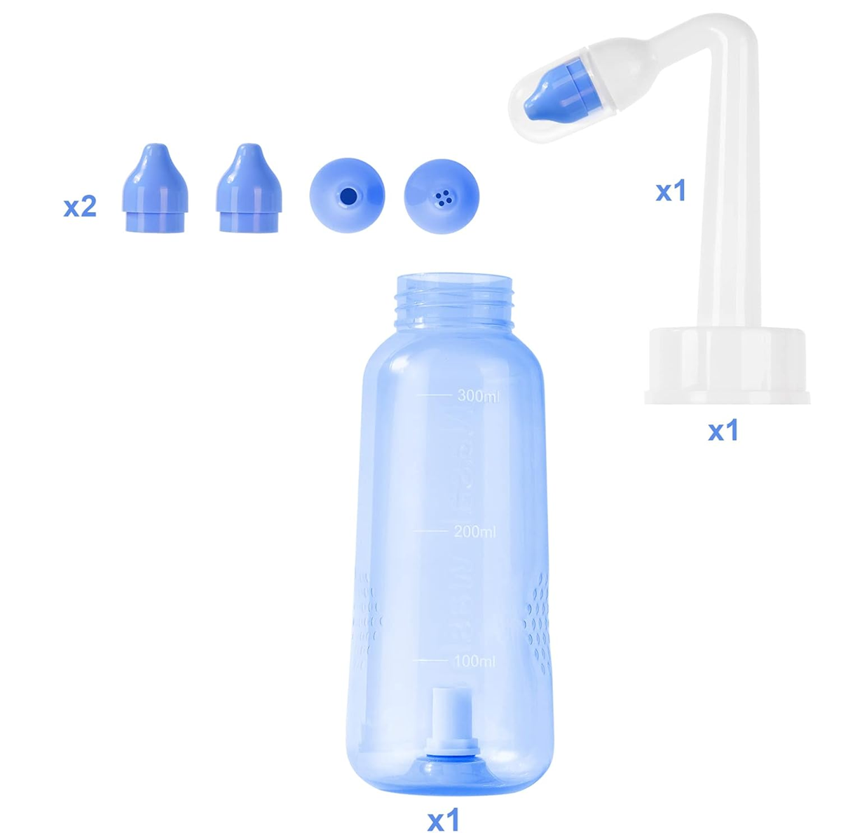 URAQT Neti Poti nosová výplachová súprava pre deti a dospelých, 2 nadstavce, 300 ml