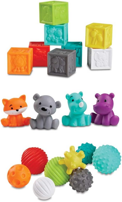 INFANTINO Senso Balls, Blocks & Buddies silikónové hračky 20 prvkov