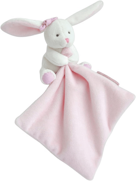 DOUDOU ET COMPAGNIE komforter przytulanka KRÓLIK 17 x 17 cm, biało-różowa przytulanka dla niemowląt 0+