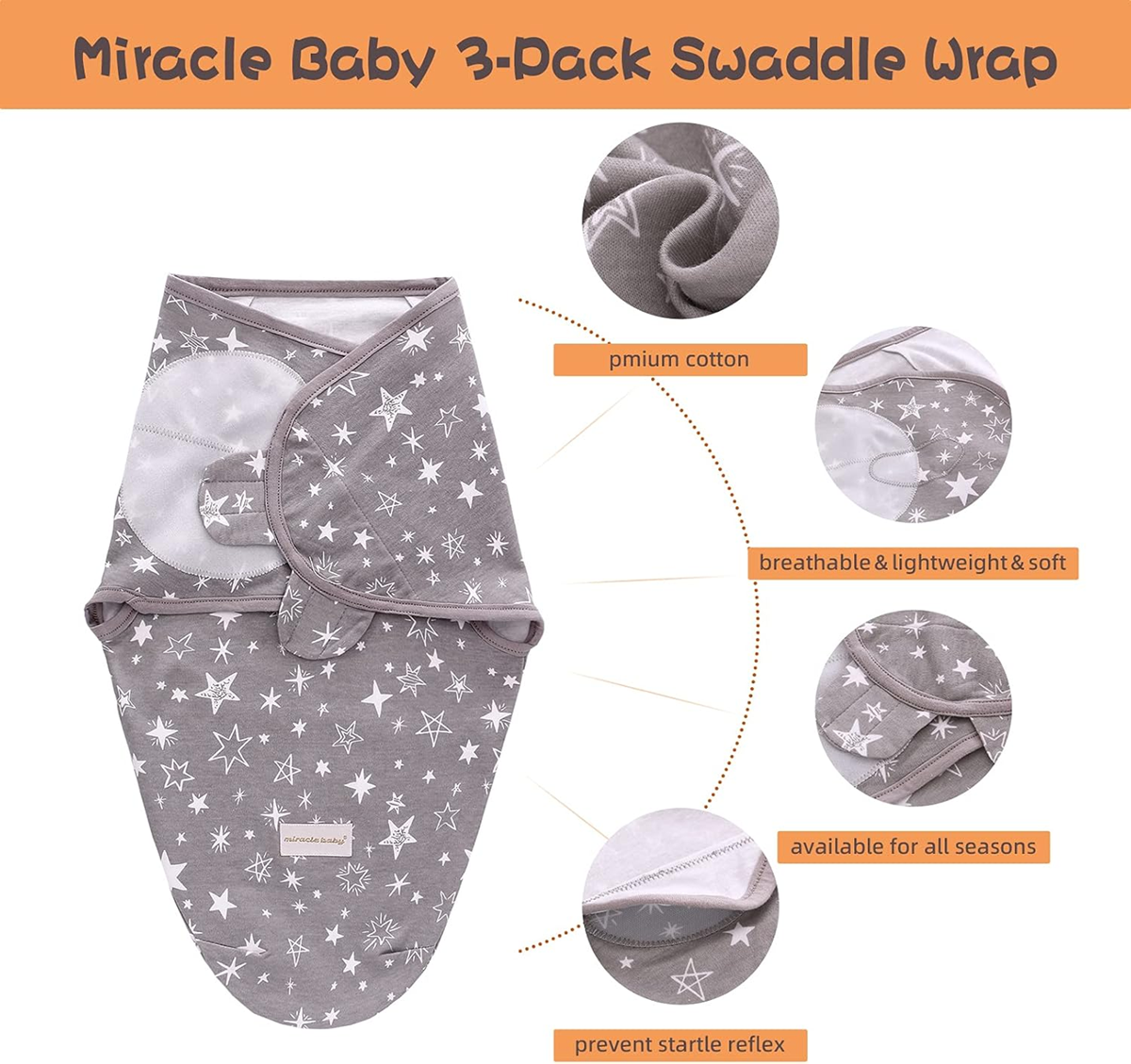 MIRACLE BABY zavinovačka spací vak 0 – 3 mesiace × 3