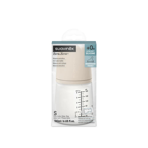 Suavinex Zero Zero antikoliková fľaša 180 ml S Light – zadný a bočný pohľad