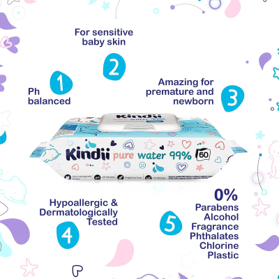 KINDII Pure Water 99 vlhčené obrúsky s vodou x60